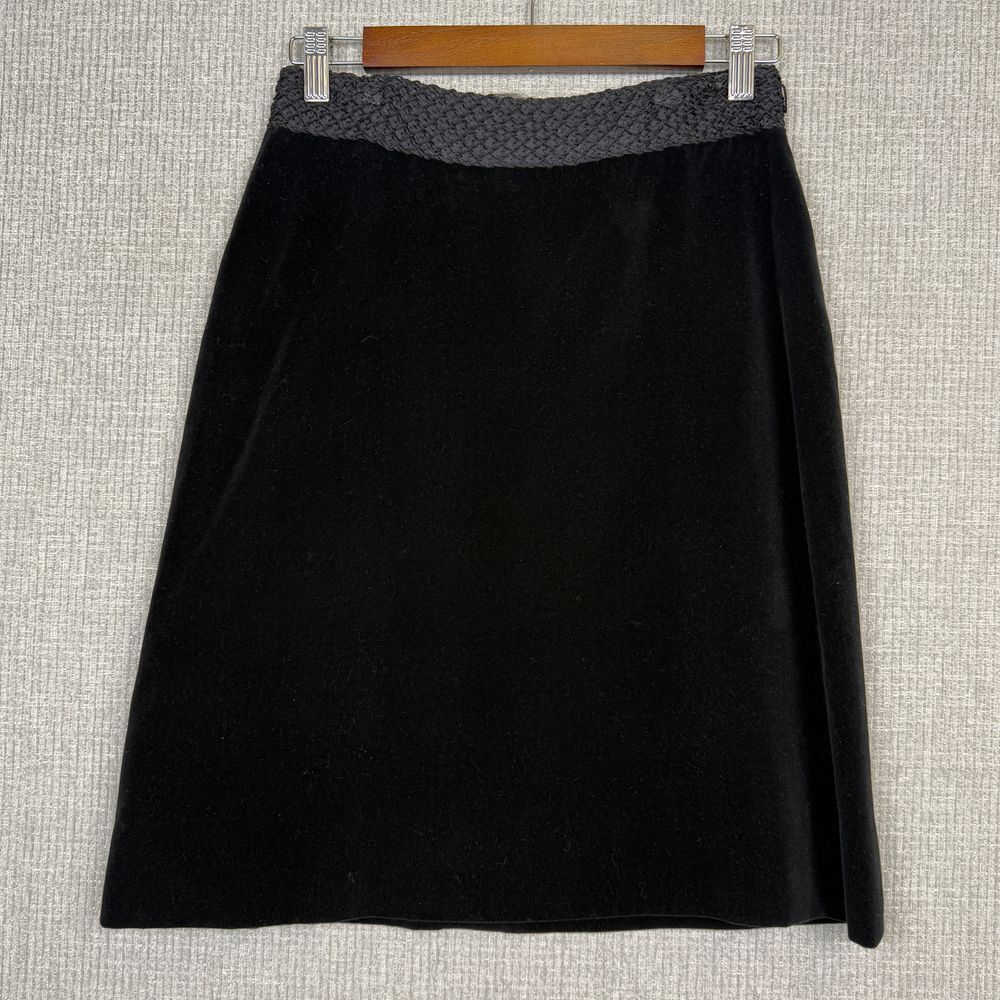Saks Fifth Ave XS Black Velvet Skirt Braided Waistband‎ Elegant Cocktail Evening
